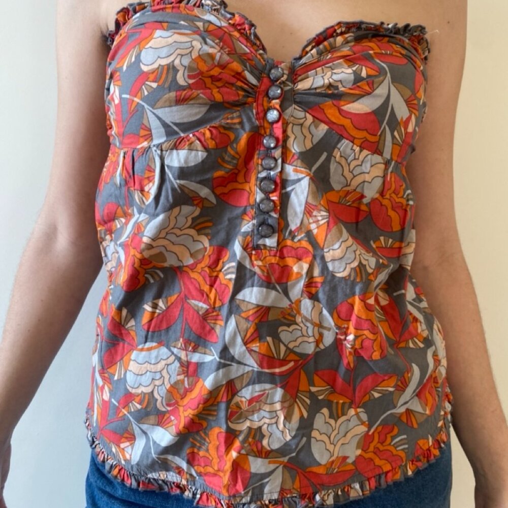 Lux Orange and Gray Floral Print Tube Top